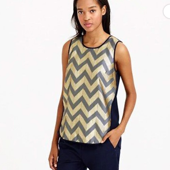 J. Crew Tops - 🌟 J. Crew Party Blouse, navy and gold chevron, size 2